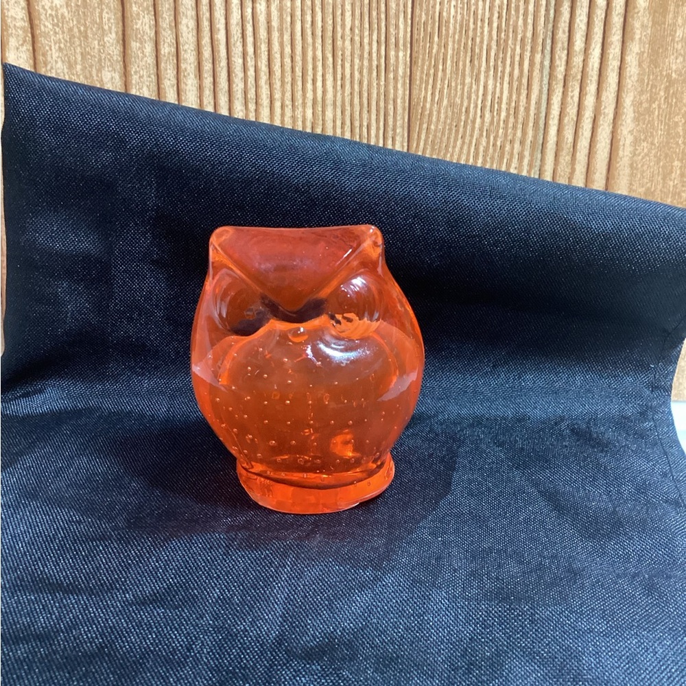 Vintage Lefton Orange Glass Owl 3” Controlled Bubbles made in Japan